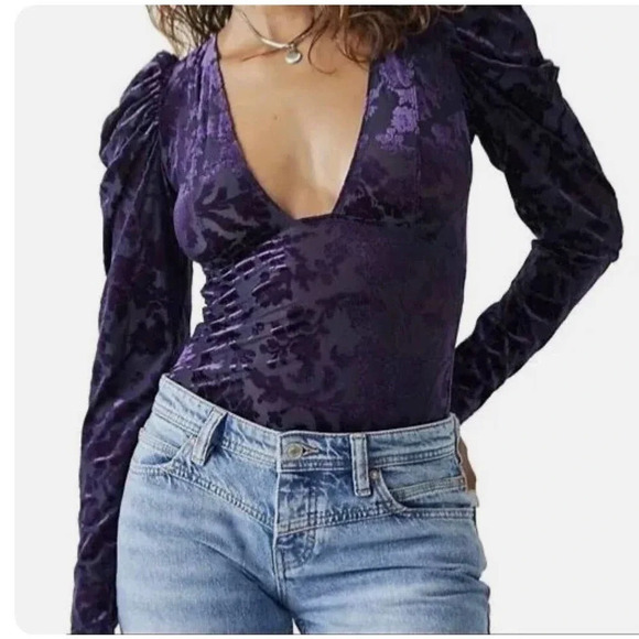 Free People Magic Hour Deep Sea Combo Velvet Bodysuit - Picture 1 of 10
